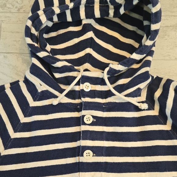 J. Crew Striped Navy & White Hooded Pullover Shirt Size Medium Hoodie Sweatshirt - Picture 5 of 8